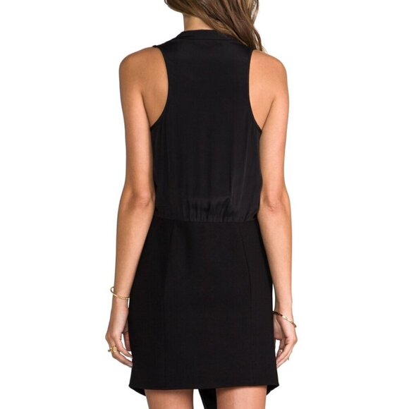 Tibi Asymmetric leather Wrap Dress size 0 black lamb leather and silk sleeveless - Picture 5 of 11